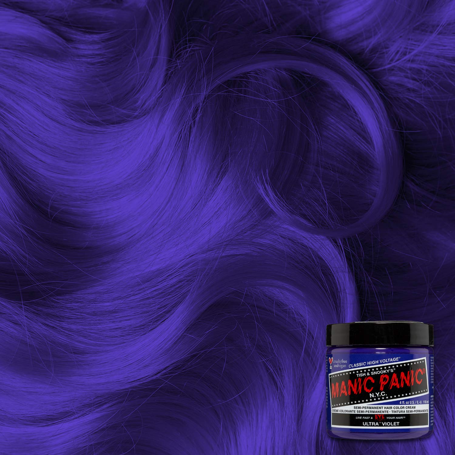 MANIC PANIC Ultra Violet Hair Dye - Classic High Voltage - Semi Permanent Cool, Blue-toned Violet Hair Color - Vegan, PPD And Ammonia Free (4oz)
