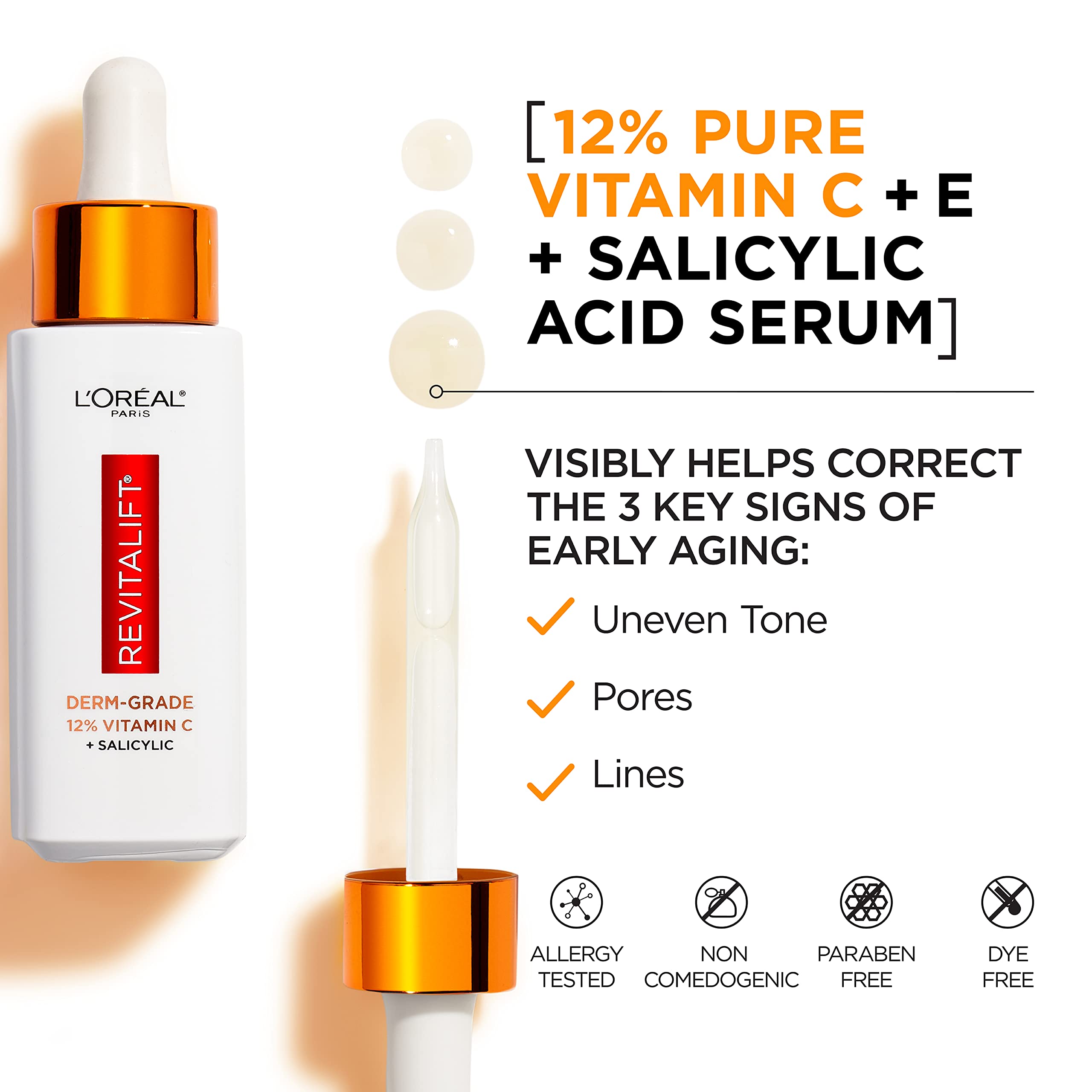 L'Oreal Paris Revitalift 12% Pure Vitamin C Serum, Vitamin E, Salicylic Acid, Brightening 1 oz + Moisturizer Sample
