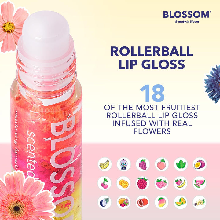 Blue Cross Blossom- Scented Lip Gloss with Real Flowers 0.2oz- Pick Any Flavor (Strawberry Banana 0.2 fl.oz)