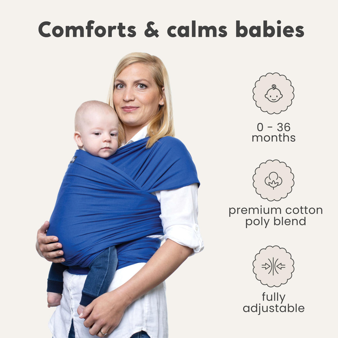 CuddleBug Baby Wrap Sling + Carrier - Newborns & Toddlers up to 36 lbs - Hands Free - Gentle, Stretch Fabric - Ideal for Baby Showers - One Size Fits All (Blue)