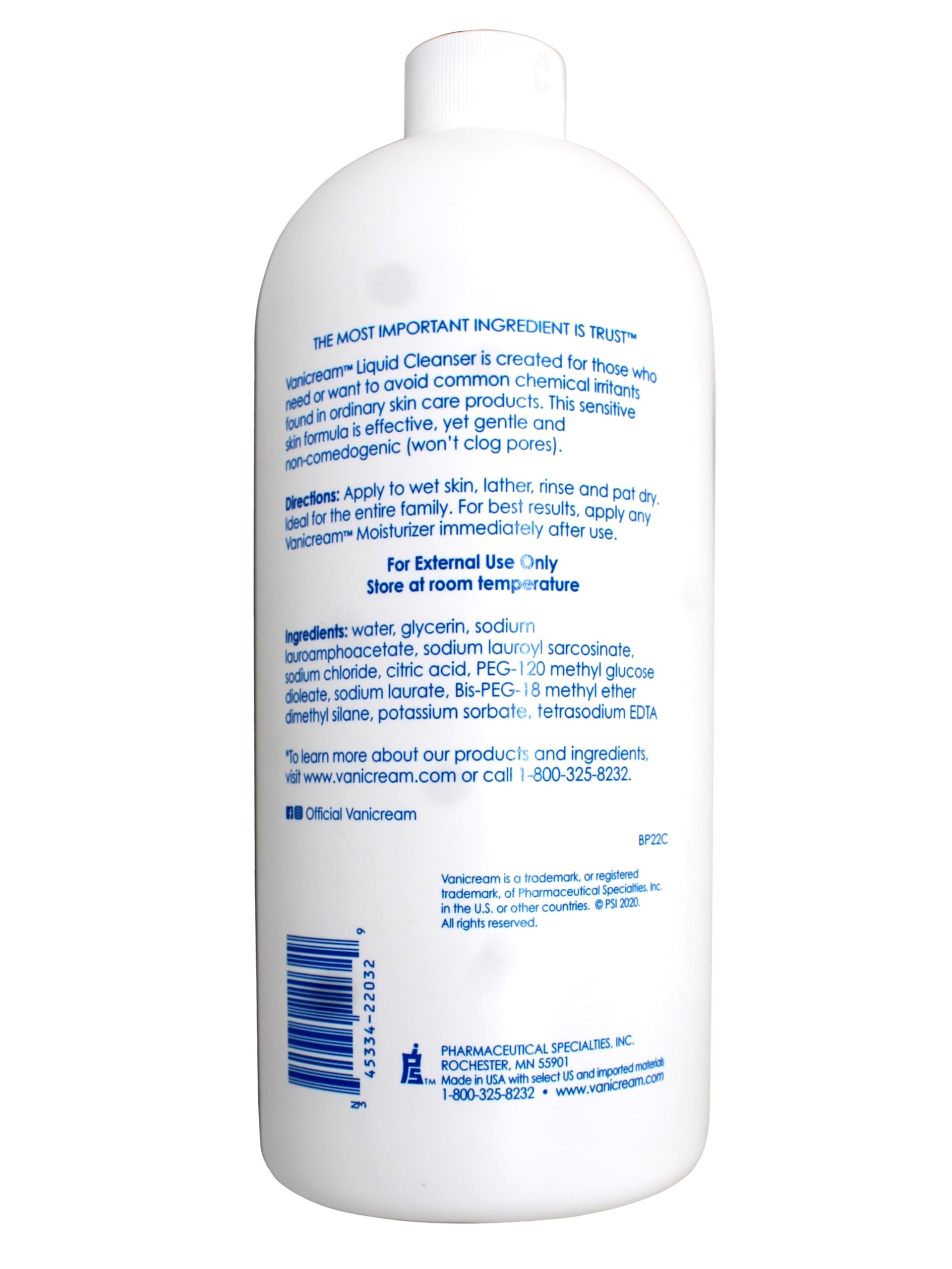 Vanicream Liquid Cleanser Refill, for Sensitive Skin, 32 FL OZ Bottle
