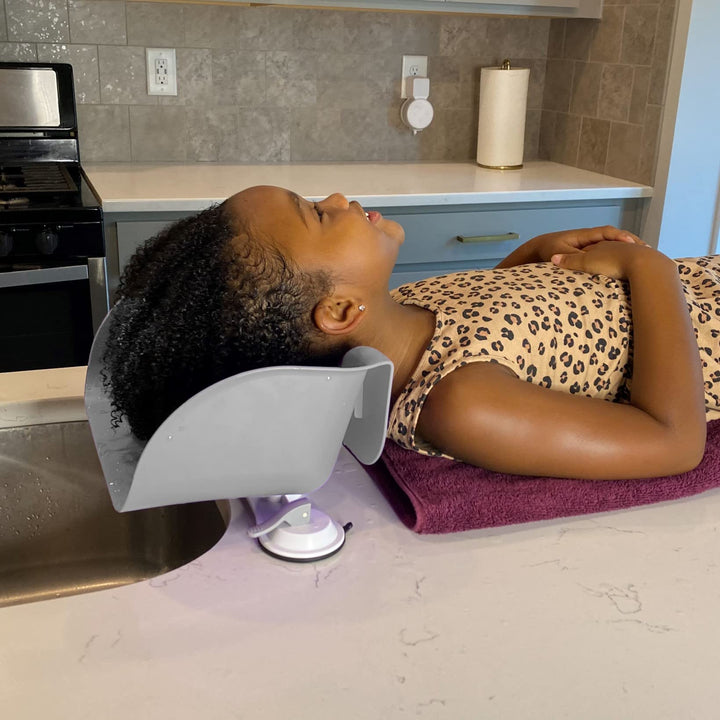 Shampoo Buddy Portable Hair Wash Basin for Children, Toddlers, Kids, Teens | Portable Shampoo Bowl for use on Bathtub or Sink | Tear-Free Rinser (Grey)