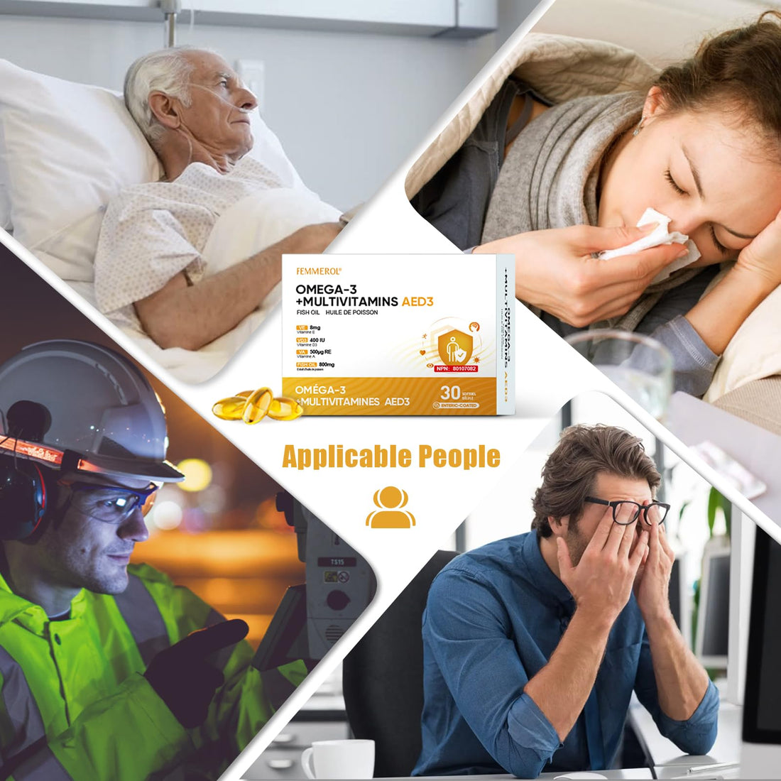 FEMMEROL Multivitamins with Omega-3, Multivitamin for Women and Men, Enteric Coated Fish Oil DHA/EPA with Vitamin A, Vitamin E and Vitamin D3 for Immune Function Support (1 Box_30 Softgels)