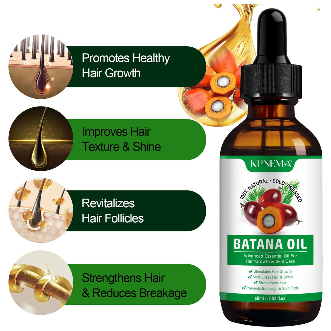 Batana Oil for Hair Growth, 100% Pure Natural Batana Oil Organic for Hair Growth, Moisturizing Skin and Hair Care for Dryness and Roughness, Anti-aging (2.02 Fl Oz (Pack of 1))