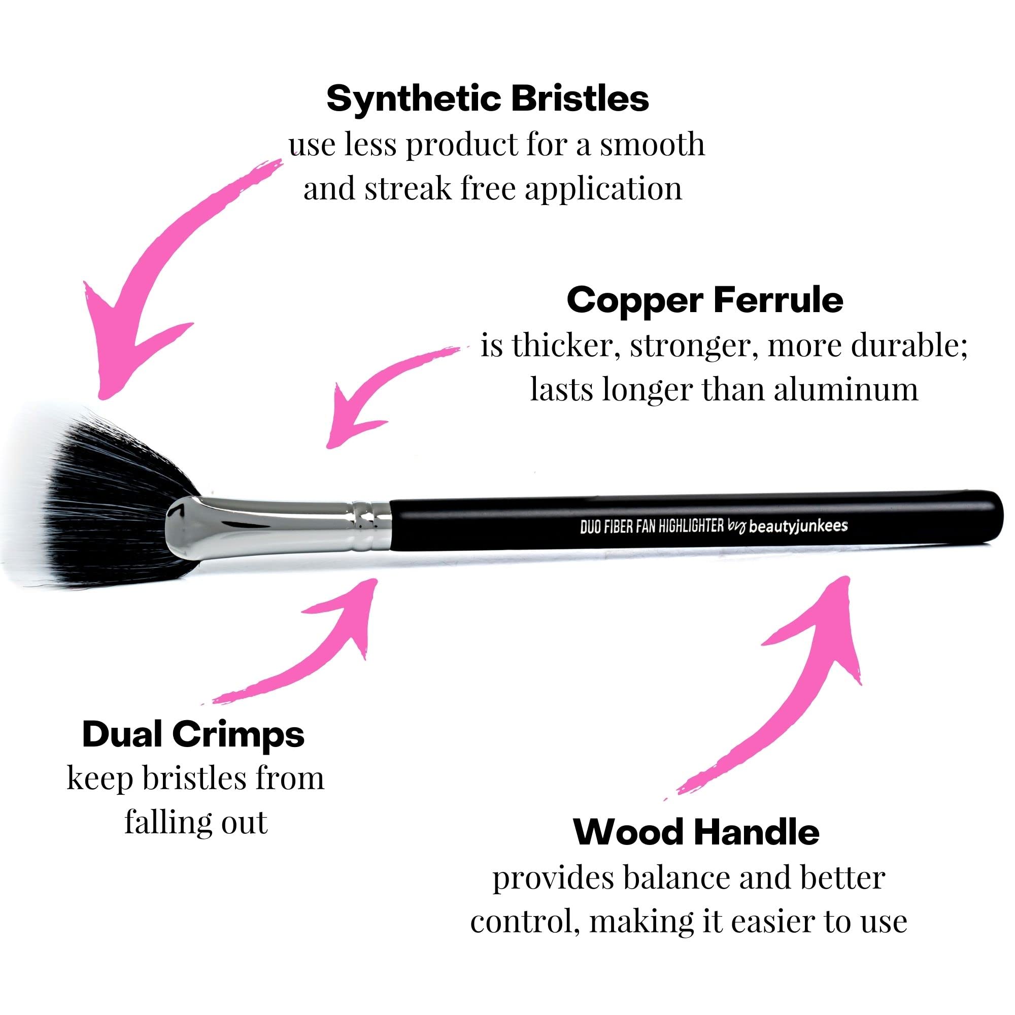 Beauty Junkees 1 Pc Duo Fiber Fan Highlighter, Black: Pro Highlighter Fan Makeup Brush â€“ Highlight Define Your Best Features With Perfect Placement Of Highlighting Powder And Cream Make Up, Sof