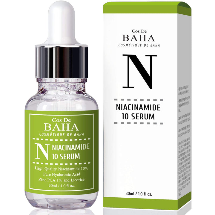 Cos De Baha Niacinamide Serum 10% With Hyaluronic Acid-Tightens Pores, Reduces Wrinkles, Boosts Collagen & Repairs Skin, Fades Dark Spots, Whitening Day Night Serum, Organic, Vitamin B3 1Fl-Oz