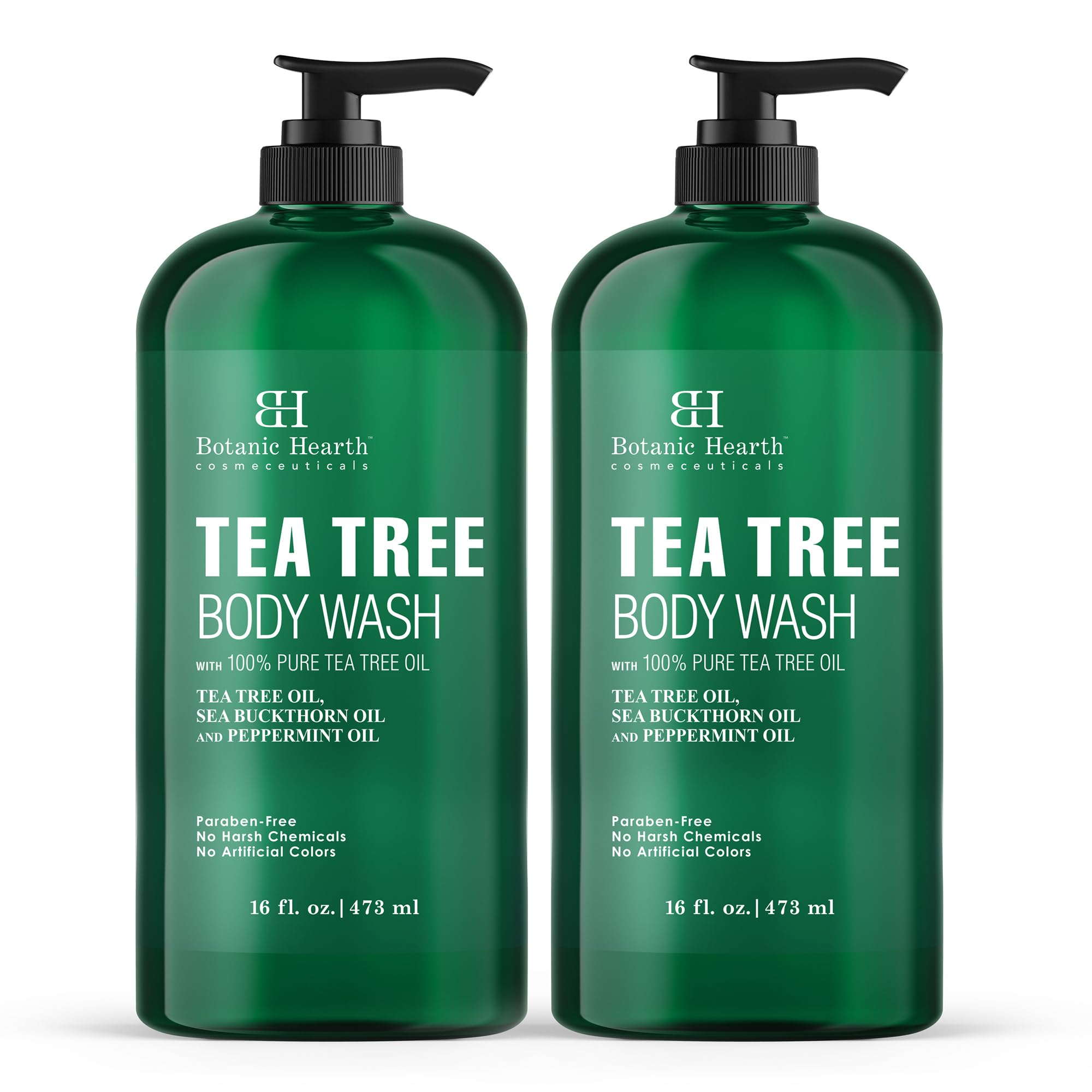 Botanic Hearth Tea Tree Body Wash - 16 fl oz - Helps Soothe Itchy, Dry Skin, Antifungal Body Wash with 100% Pure Tea Tree Oil - Sulfate Free, Paraben Free, for Men and Women Set of 2