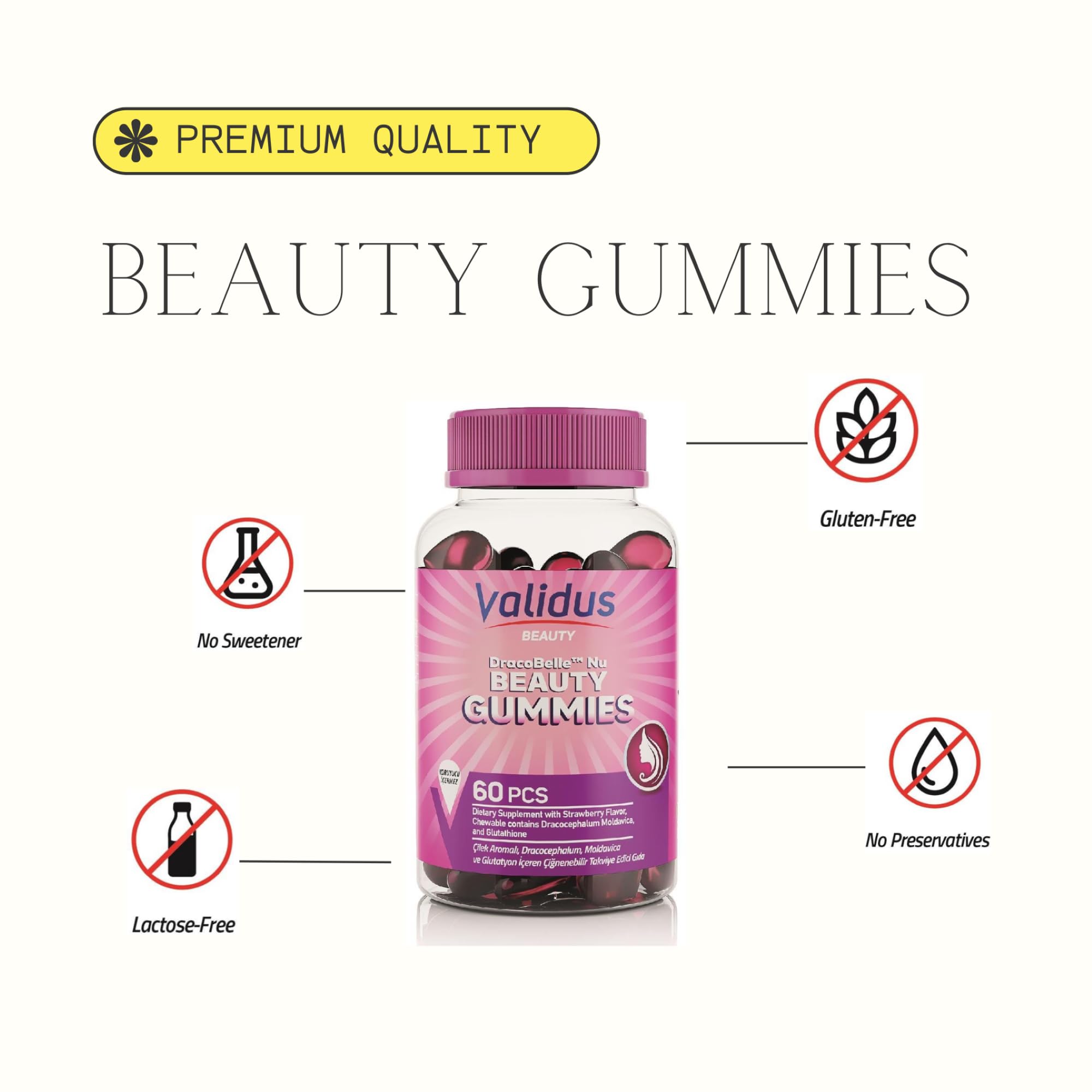 Validus Premium Beauty Gummies for Skin, Hair, Nail Health, Anti-Aging, & Radiant Skin | DracoBelle Nu, Collagen, 1000 Biotin Multivitamin Delicious Berry Flavor, Non-GMO, Lactose Free, & Gluten-Free