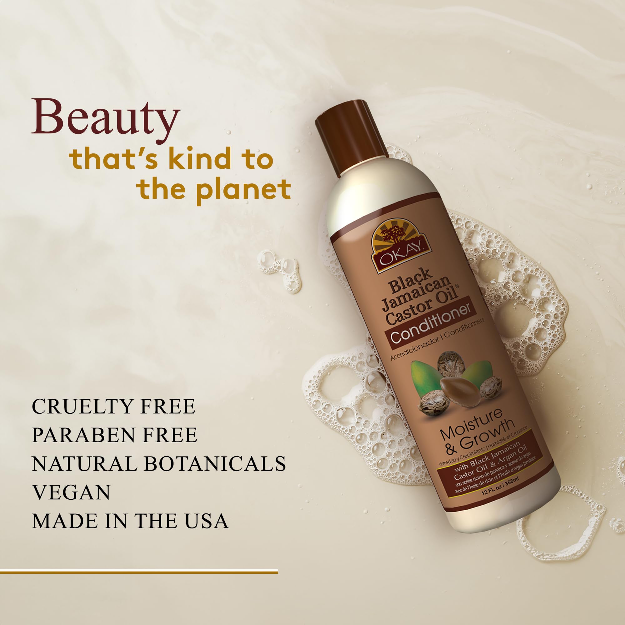 OKAY | Black Jamaican Castor Oil Conditioner | For All Hair Types & Textures | Revive - Moisturize - Grow Healthy Hair | with Argan Oil & Shea Butter | Free Of Parabens, Silicones, Sulfates , PALE YEL