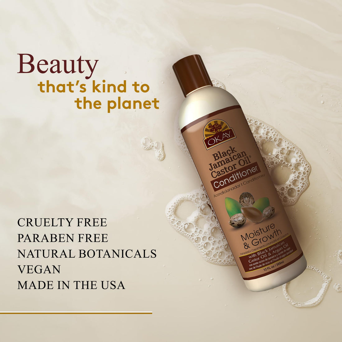 OKAY | Black Jamaican Castor Oil Conditioner | For All Hair Types & Textures | Revive - Moisturize - Grow Healthy Hair | with Argan Oil & Shea Butter | Free Of Parabens, Silicones, Sulfates , PALE YEL