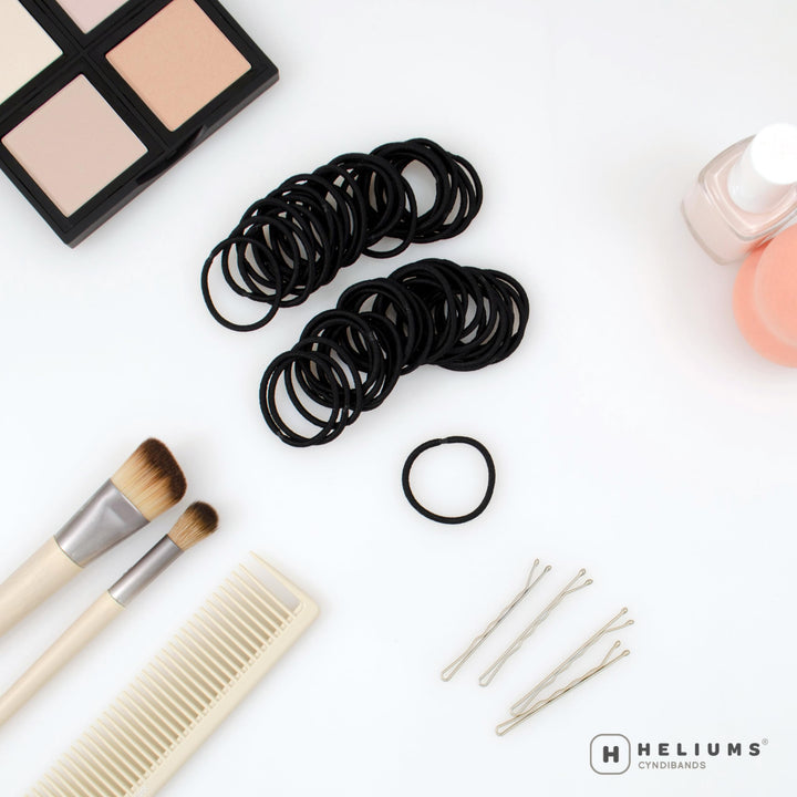 Heliums Small Hair Ties - Black - No Damage Mini 1 Inch Reusable 2mm Elastics for Thin Hair and Kids, Neutral Ponytail Holders - 48 Count