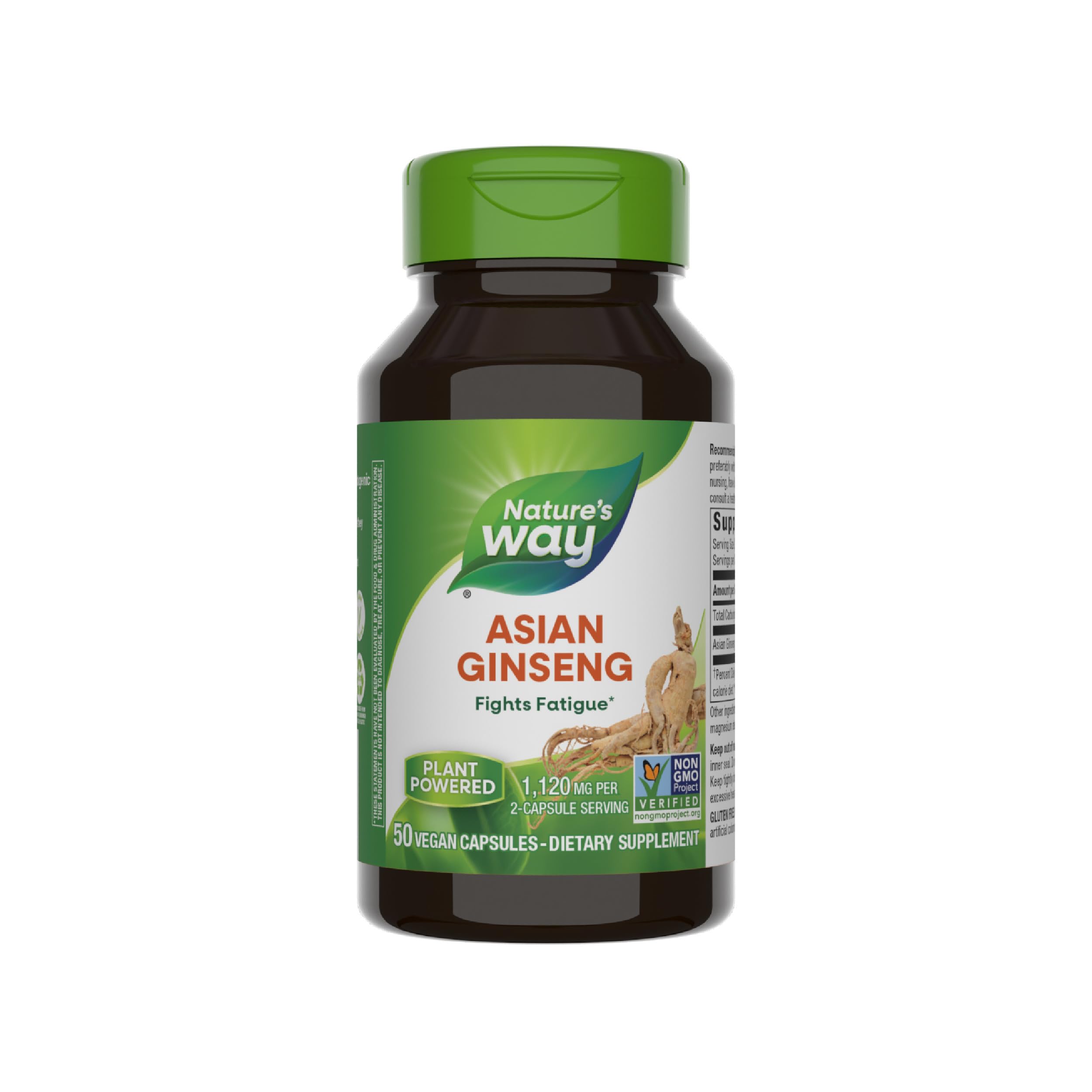 Nature's Way Asian Ginseng, Fights Fatigue*, 1,120mg Per 2-capsule Serving, Non-GMO Project Verified, Vegan, 50 Capsules (Packaging May Vary)