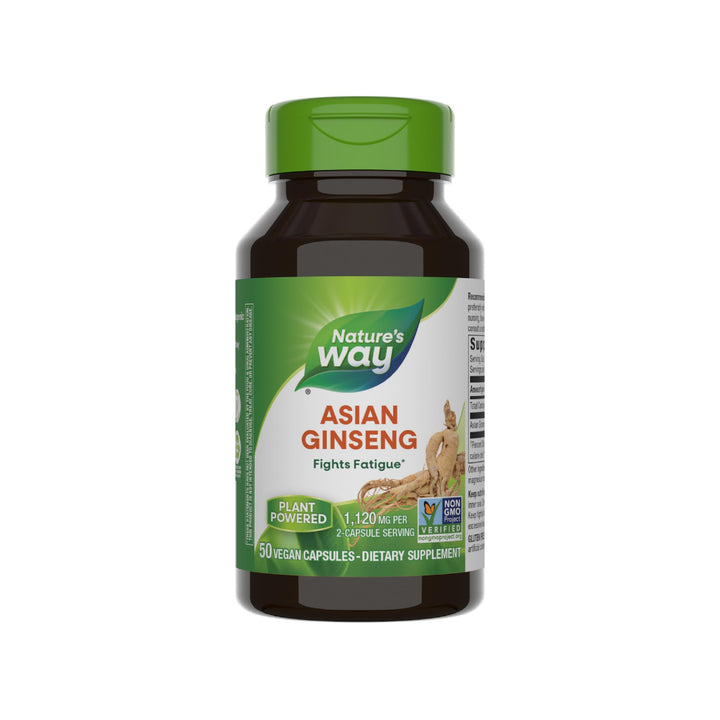 Nature's Way Asian Ginseng, Fights Fatigue*, 1,120mg Per 2-capsule Serving, Non-GMO Project Verified, Vegan, 50 Capsules (Packaging May Vary)
