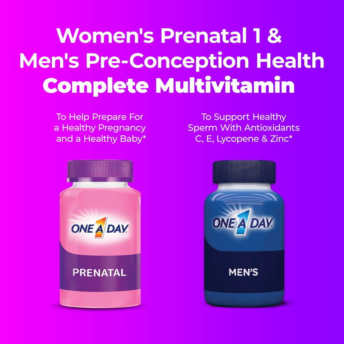 One A Day Men's & Women's Pre-Pregnancy Multivitamin Softgel including Vitamins A, Vitamin C, Vitamin D, B6, B12, Folic Acid & more, 30+30 Count, Supplement for Before, During, and Postnatal