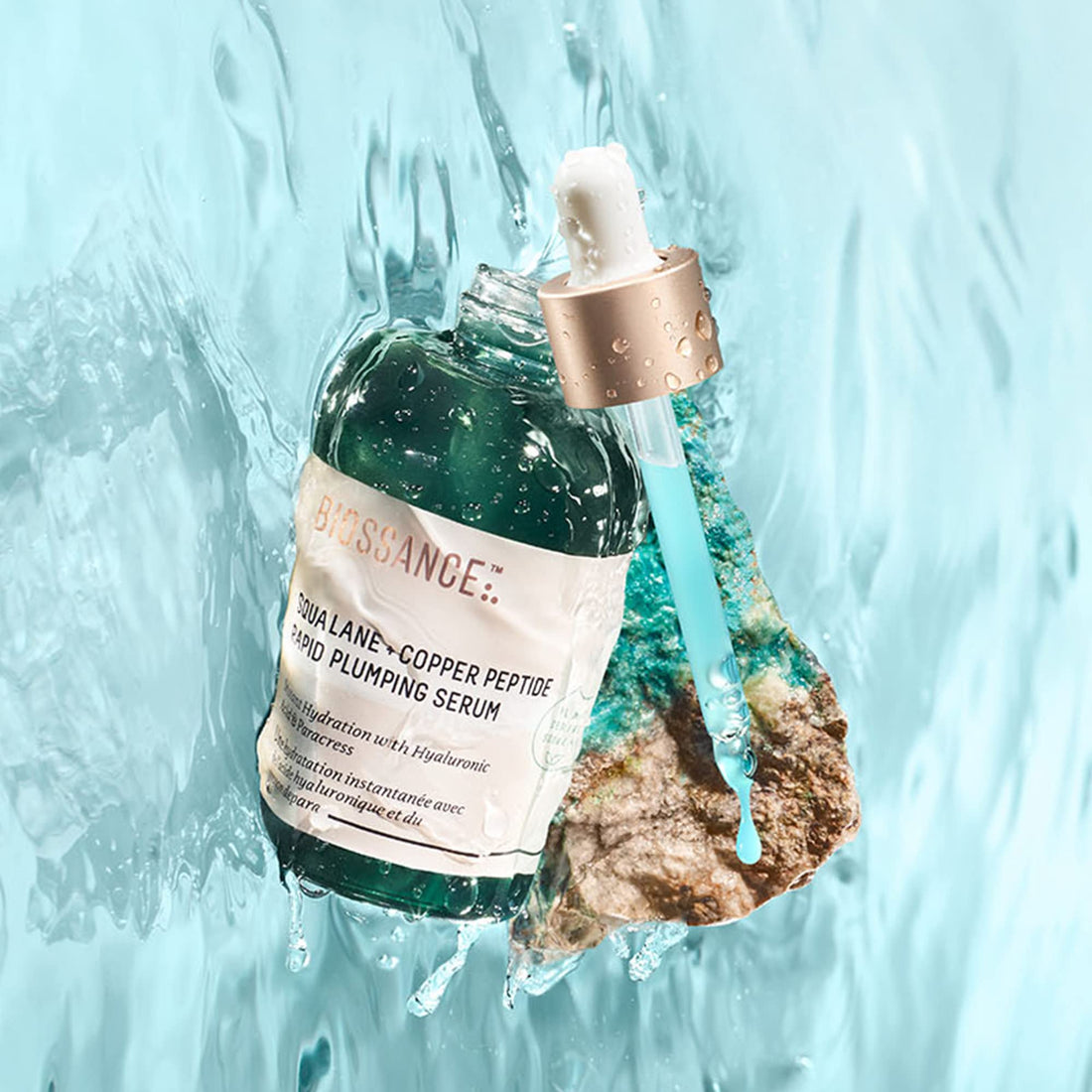 Biossance Squalane + Copper Peptide Rapid Plumping Serum - Face Serum for All Skin Types - Visibly Plumping + Firming Skin, Fine Lines + Wrinkles, Vegan Copper Peptides, Hyaluronic Acid - 0.4oz