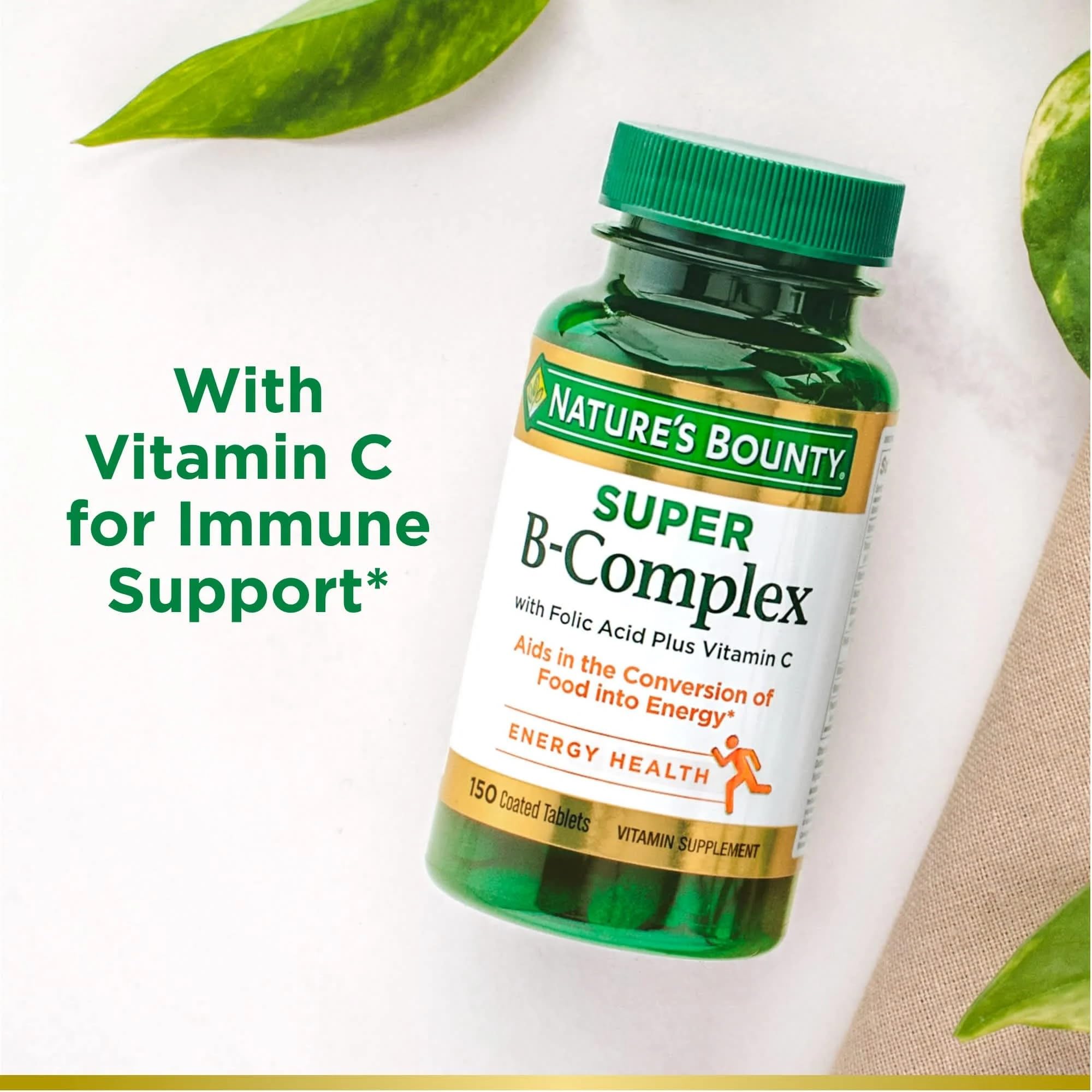 Nature's Bounty Super B-complex with Folic Acid Plus Vitamin C, 300 Tablets (2 X 150 Count Bottles)