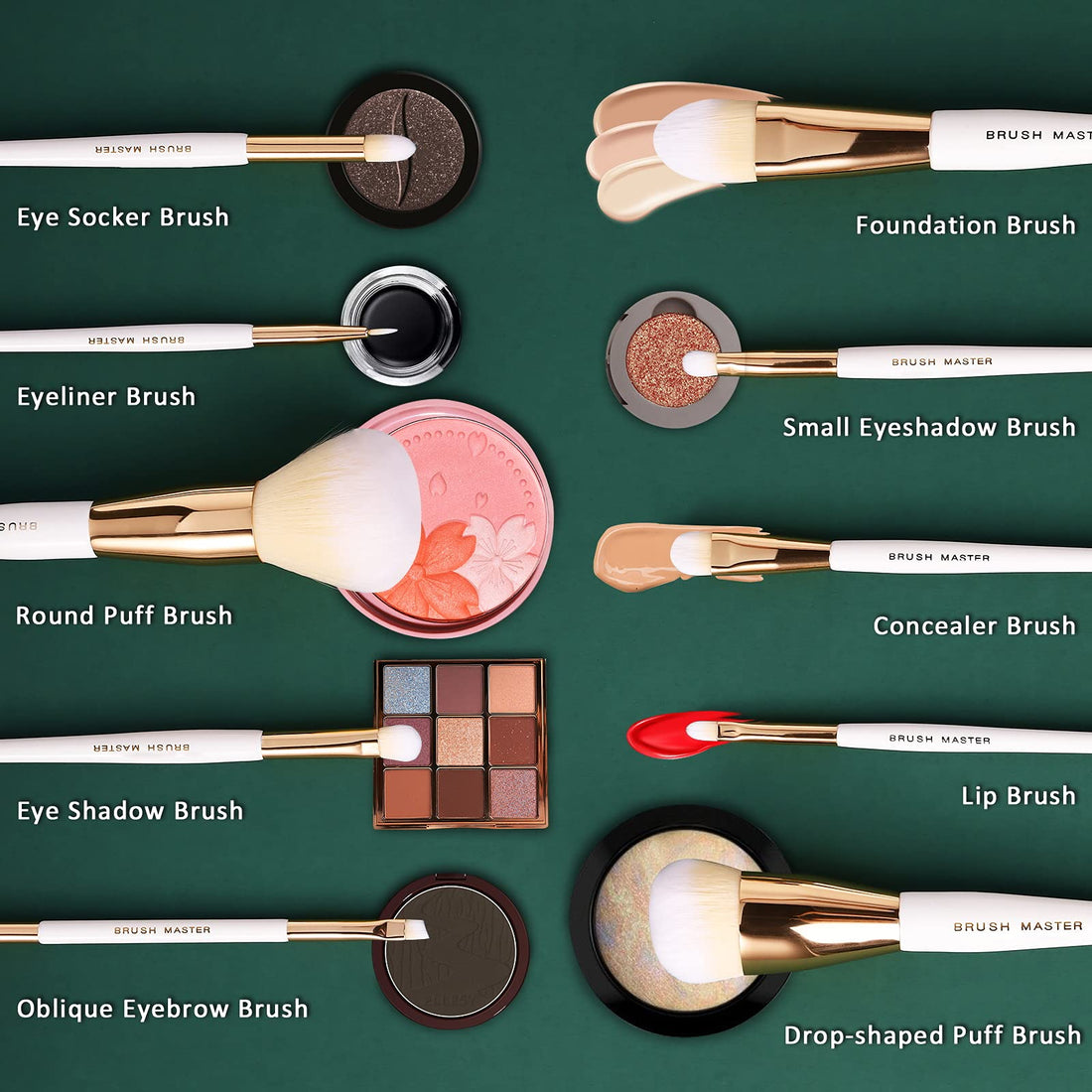 Brush Master Makeup Brush Set Premium Synthetic Foundation Powder Concealers Eye Shadow Makeup Brush Sets, 10 Pcs