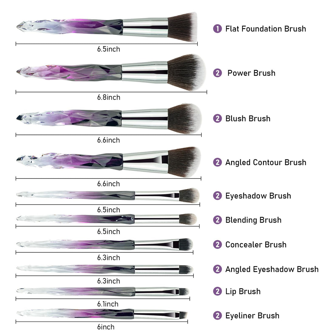 Make Up Brush Set 10 Piece, Professional Makeup Brushes with Soft Bristles Hair Purple Cosmetic Brushes Collection Special Plastic Handle Eye Brushes