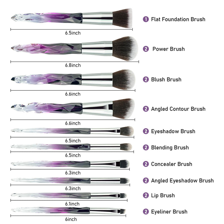 Make Up Brush Set 10 Piece, Professional Makeup Brushes with Soft Bristles Hair Purple Cosmetic Brushes Collection Special Plastic Handle Eye Brushes