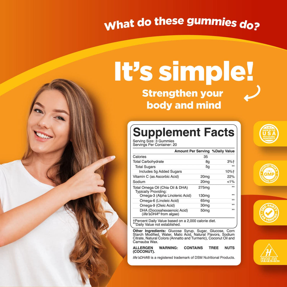 DHA Omega 3 Gummies for Adults - Delicious Chia Seed for Brain Omega 3 6 9 Supplement for Inflammation, Energy & Insulin - Vegetarian Essential Fatty Acid Supplements for Immune Support - 60 Chews