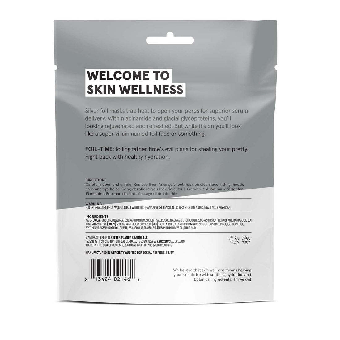 ACURE Foil-Time Fortifying Silver Mask | 100% Vegan | Traps Heat to Open Pores For Superior Serum Delivery | Niacinamide & Glacial Glycoproteins - For Rejuvenated & Refreshed Apprearance | 1 Count