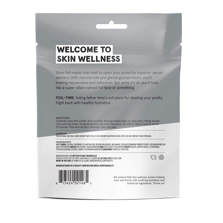 ACURE Foli-Time Fortifying Silver Mask | 100% Vegan | Traps Heat to Open Pores For Superior Serum Delivery | All Skin Types | 12 Count