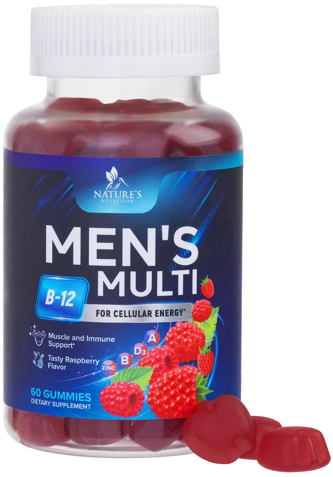 Men Multi Vitamin Gummy - Multi-Vitamin for Men Daily Nutritional Support with Vitamins A, C, D, E, B12, Zinc, Folate, Biotin & More - Energy, Memory, Focus & Immune Health Support - 60 Gummies