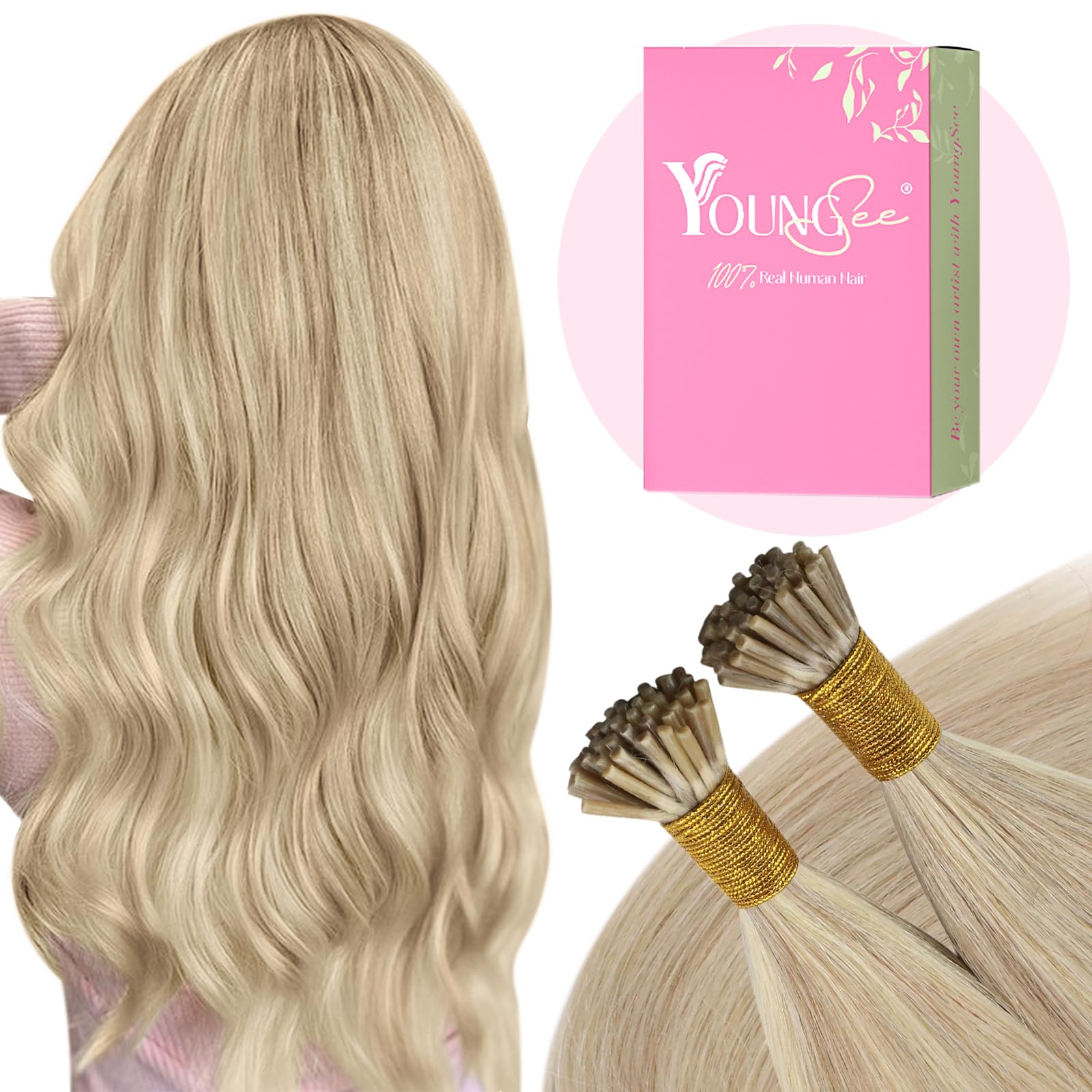 18, Ash Brown With Blonde: Youngsee 18Inch Remy Hair Extensions Fusion I Tip Human Hair 1G/Strand 50Strands Ash Blonde Highlight With Bleach Blonde Keratin Fusion Stick Tip Human Hair Ext