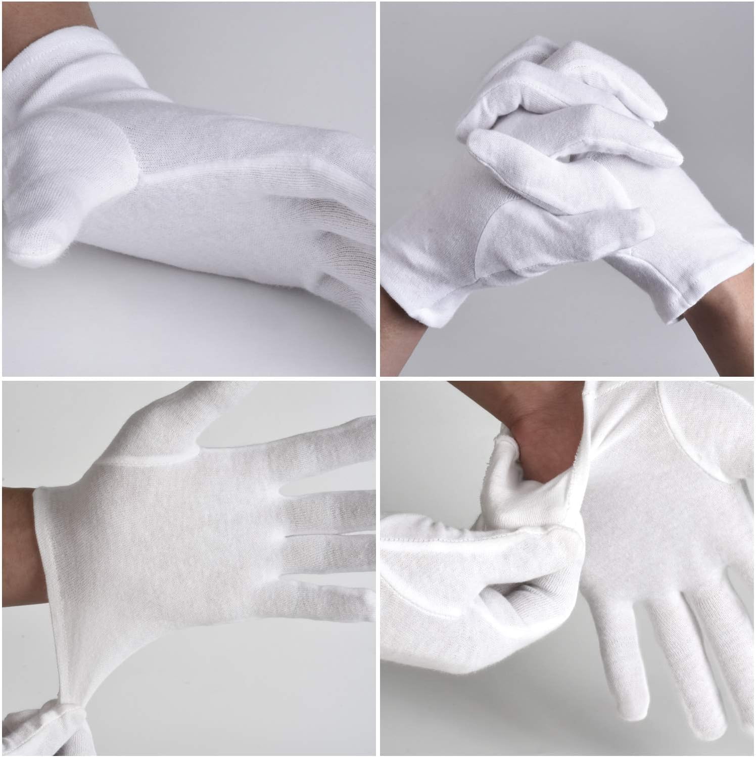 100% Cotton Gloves, 6 Pairs White Cotton Gloves for Women Dry Hands Eczema SPA Moisturizing - Work Glove for Serving Archival Coin Jewelry Inspection