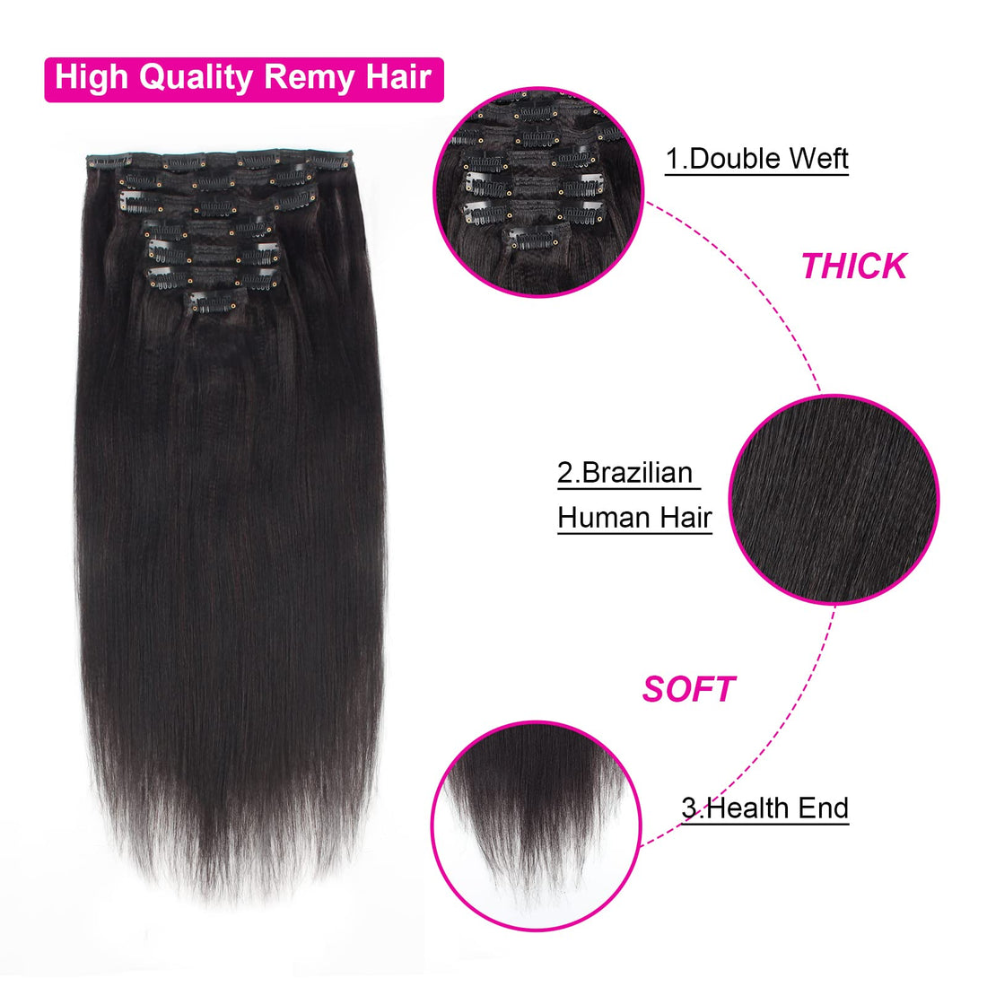 Lovrio 9A Yaki Straight Real Remy Thick 100% Clip in Human Extensions Natural Color Full Head Brazilian Virgin Hair for Black Women 7 Pieces 120g, YK 16