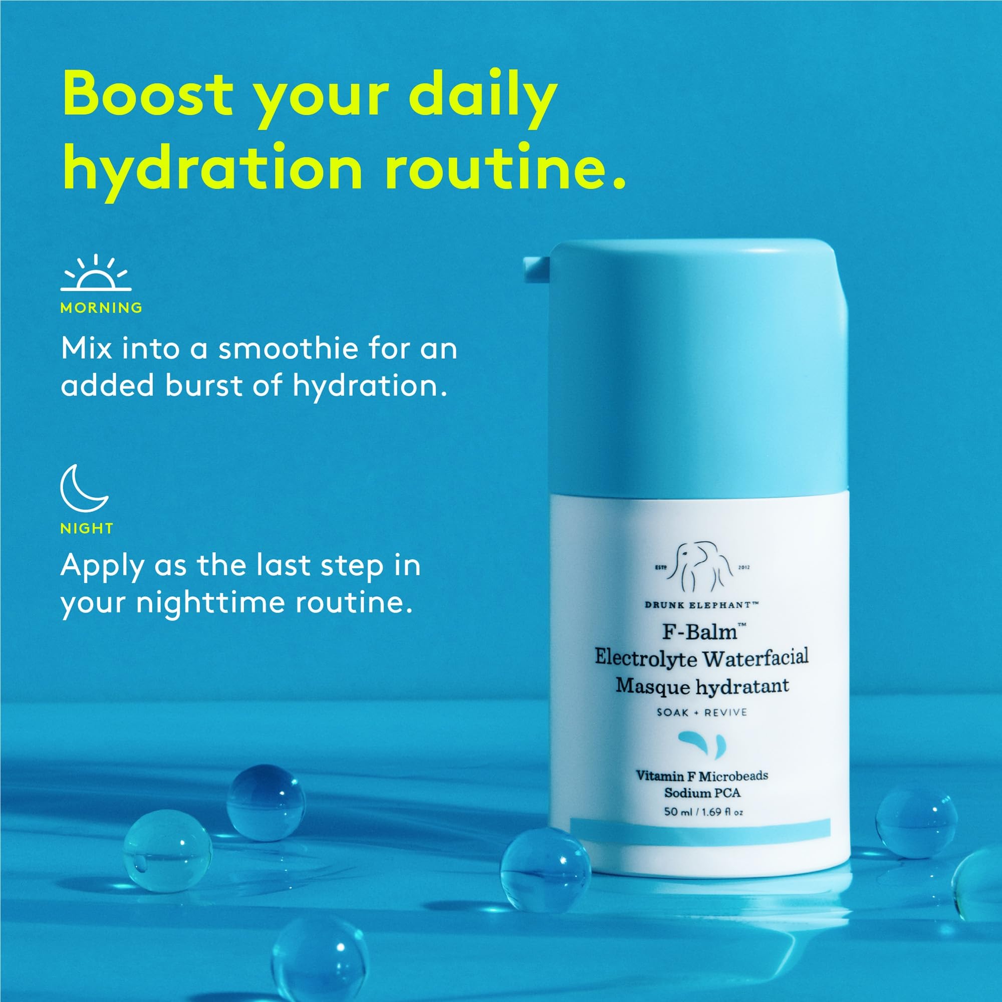 Drunk Elephant F-Balm Electrolyte Waterfacial - 50 ml/1.69 fl oz - Deeply Hydrating Overnight Face Mask - Clean Clinical Skincare - Cruelty-Free - Free of Essential Oils, Silicones, and Fragrance