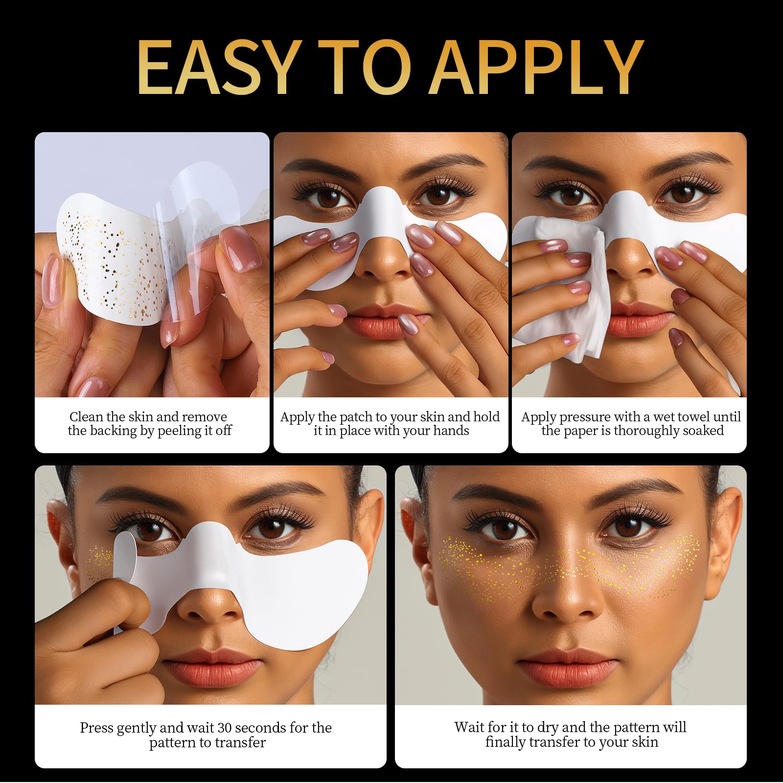 Teenitor 6 PCS Glitter Freckles Face Tattoo, Gold Face Glitter Speckles Patches, Sweatproof Waterproof Fake Freckles Sparkle