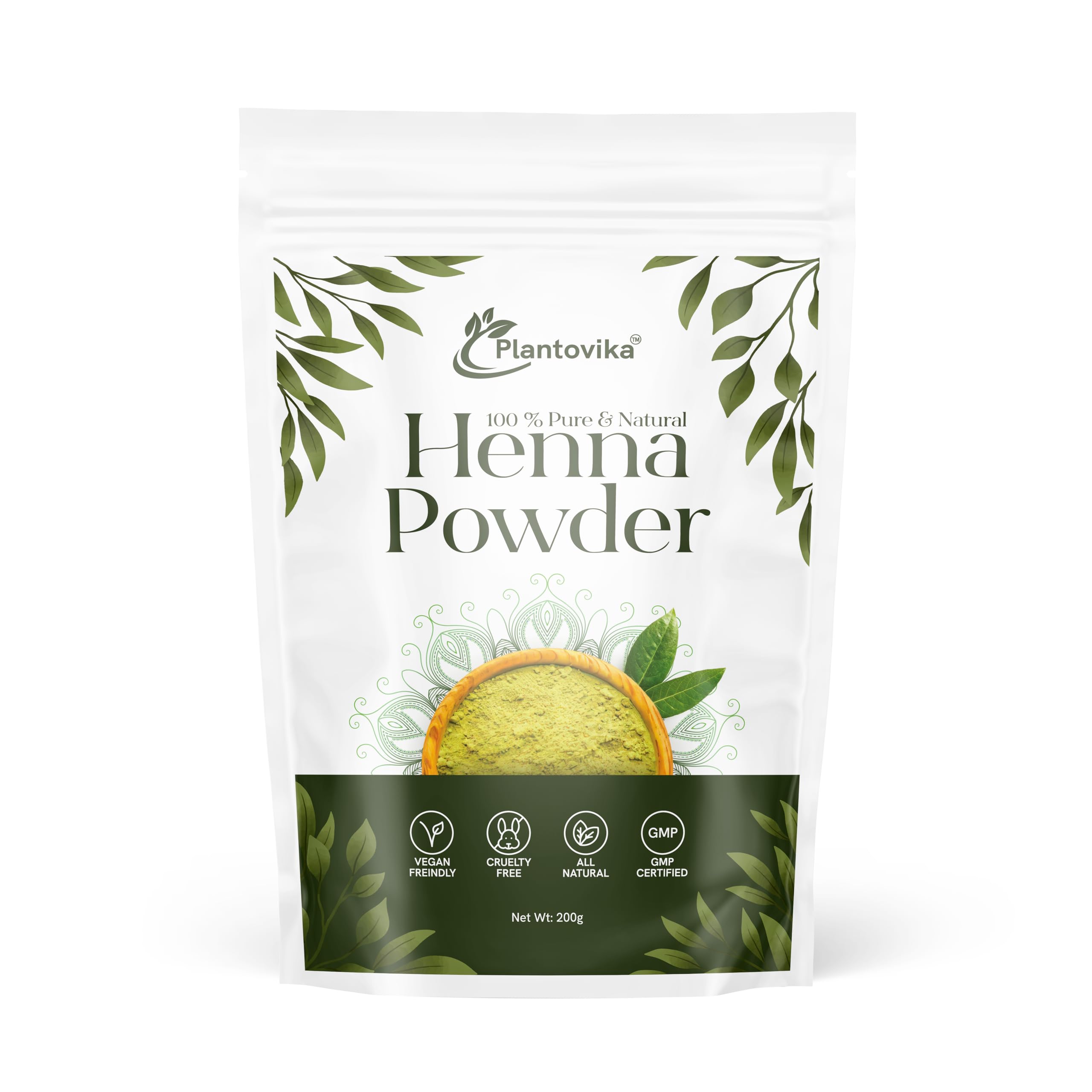 Plantovika 200 Grams 100% Pure & Natural Henna Hair Color Powder For Hair Dye, Orange-Red Hair Color, Triple Shifted, Smooth Henna Paste and Cones, No additives, No Chemical, Easy to use Henna
