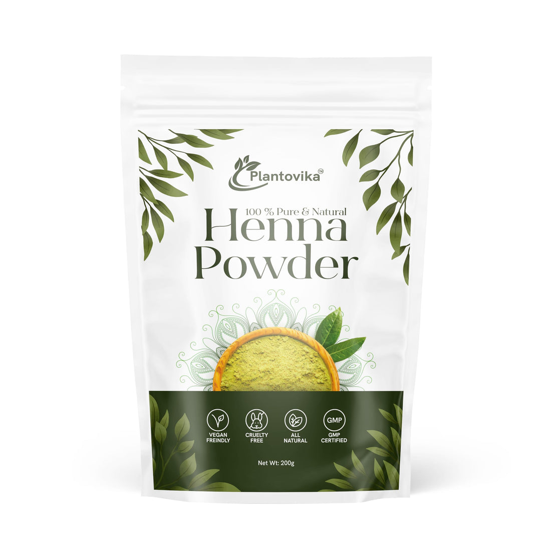 Plantovika 200 Grams 100% Pure & Natural Henna Hair Color Powder For Hair Dye, Orange-Red Hair Color, Triple Shifted, Smooth Henna Paste and Cones, No additives, No Chemical, Easy to use Henna