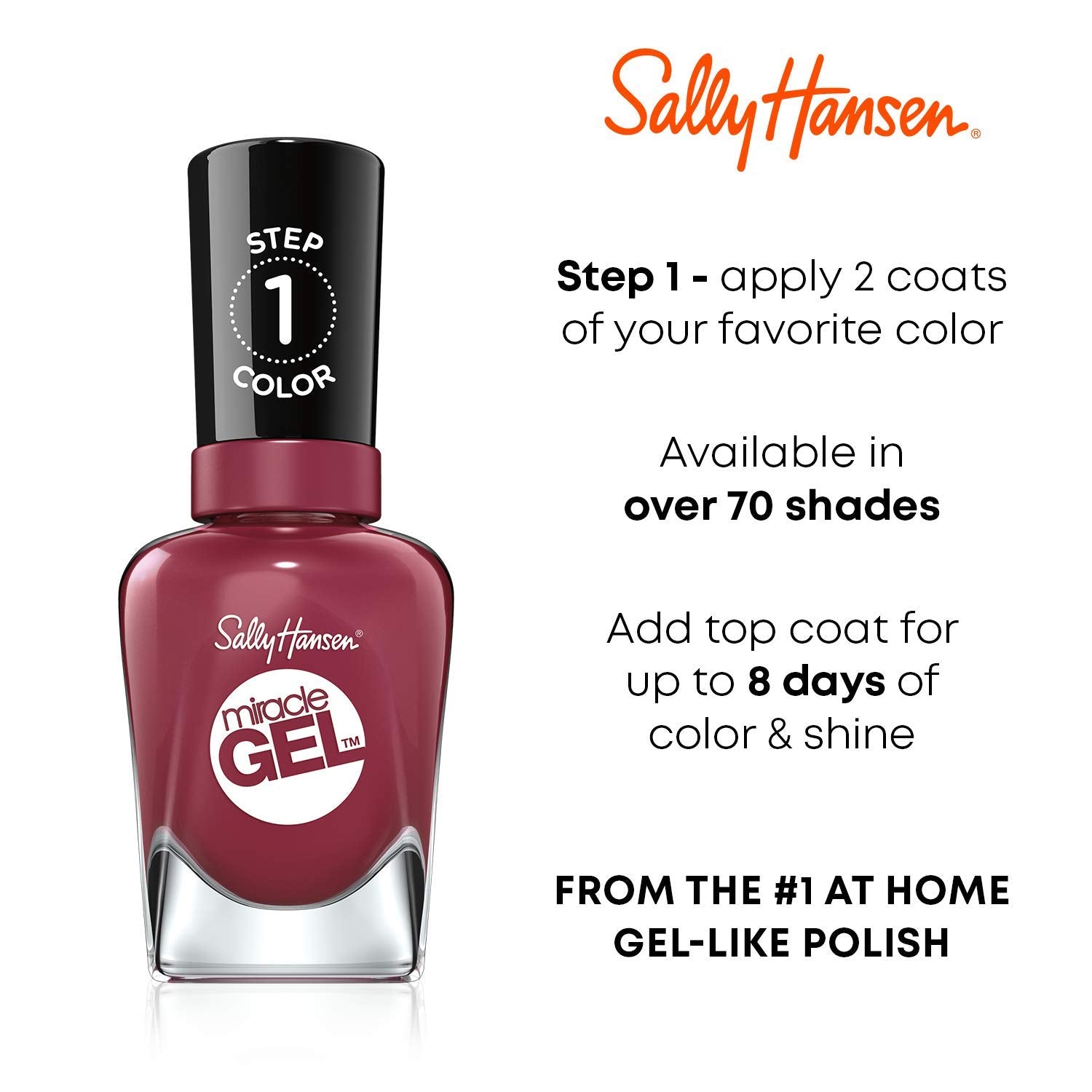 Sally Hansen Miracle Gel™, Onyx-pected, Long Lasting, Gel-Like Formula, No UV Lamp Needed, Black Nail Polish