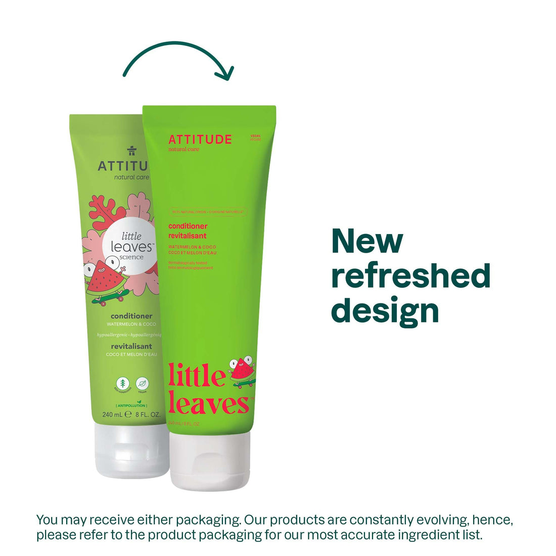ATTITUDE Little Leaves Hypoallergenic and Natural Conditioner, Watermelon & Coco, 8 Fluid Ounce