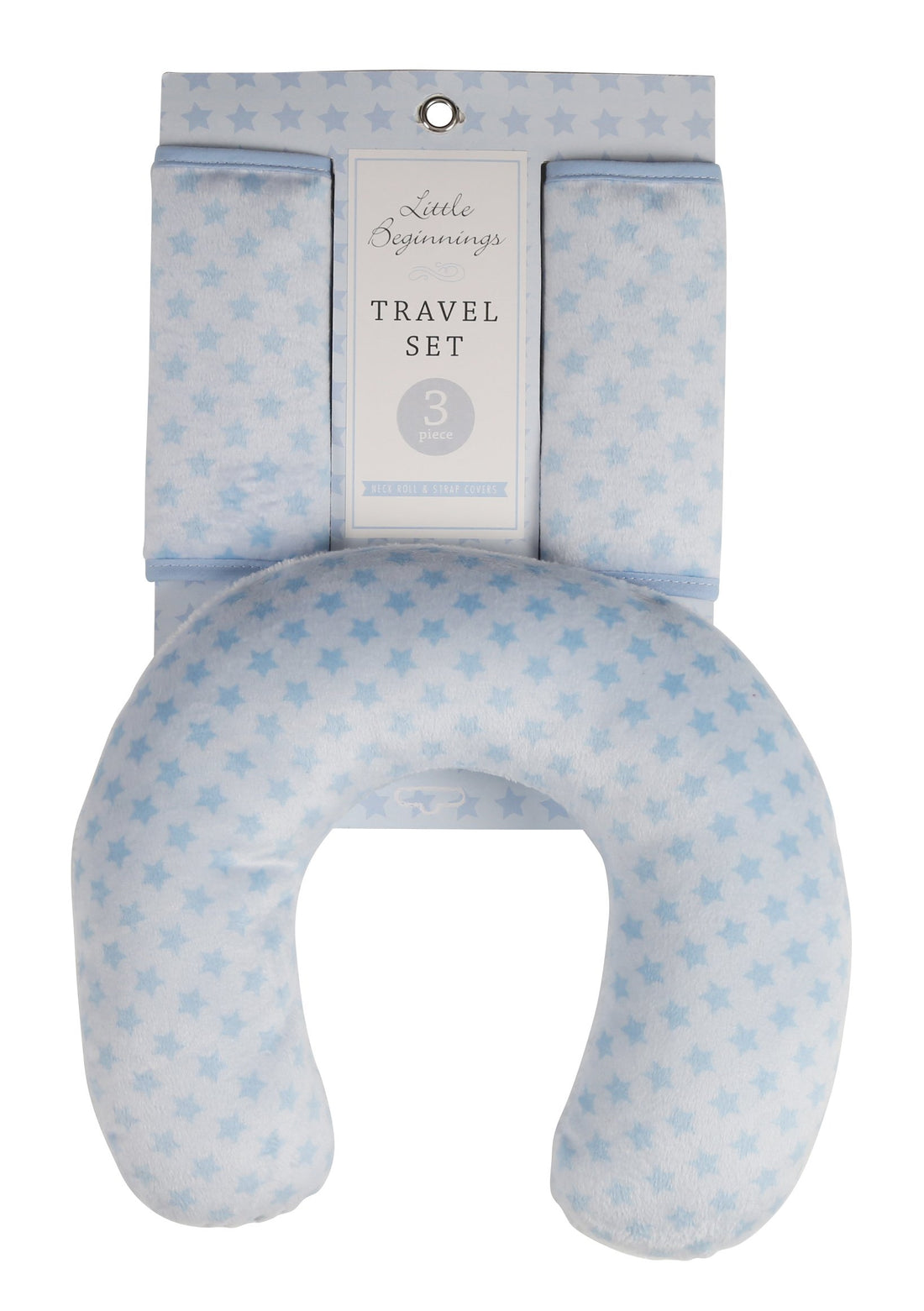 Little Beginnings Infant Neck Roll and Strap Covers Combo Pack, Blue Stars
