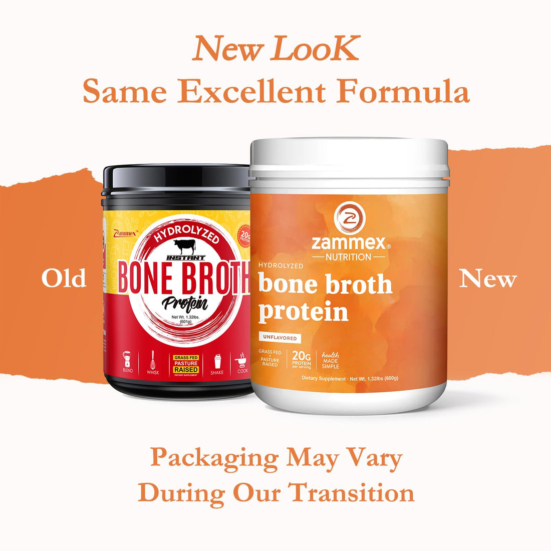 Zammex Pure Grass Fed Beef Bone Broth Protein Powder,20g Protein, Hydrolyzed Collagen Supplement for Healthy Skin,Nails,Hair,Joints, Non-GMO,Gluten Free,Paleo & Keto Friendly, Great in Soup