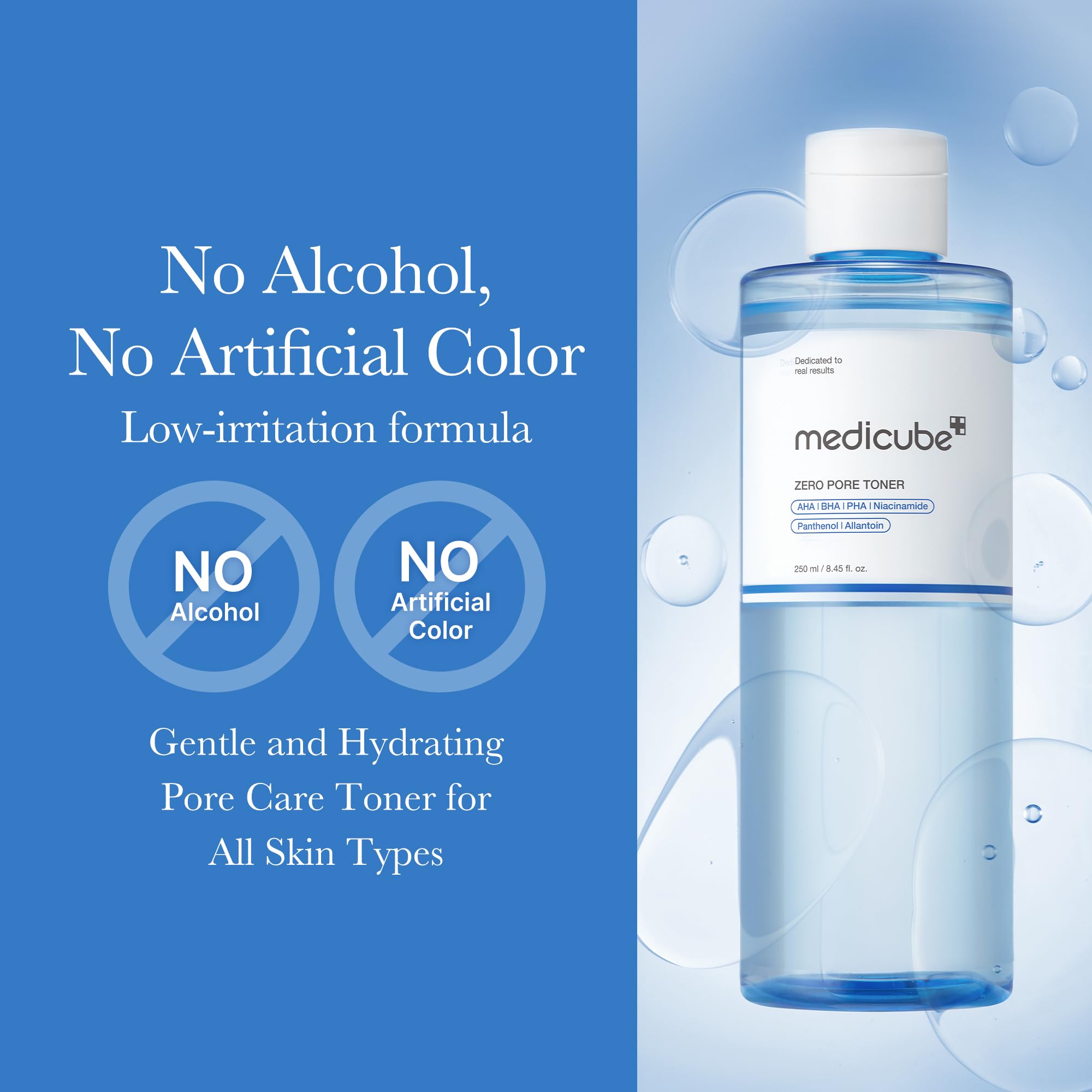 medicube Zero Pore Toner I Exfoliating & Hydrating Blue Bottle Water Toner with AHA, BHA, PHA, Niacinamide, and Panthenol | Korean Skin Care for Pores, Texture, and Moisture Care (8.45 fl. oz.)