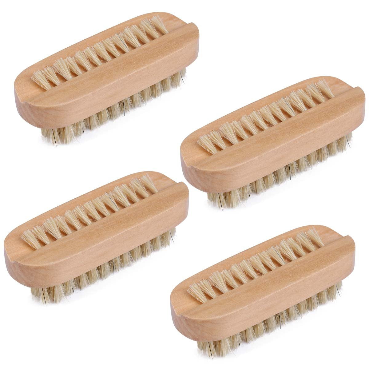 Cleaning Nail Brush Wood 2 Side with Natural Boar Bristle for Manicure Pedicure Women Kids 4 Pack