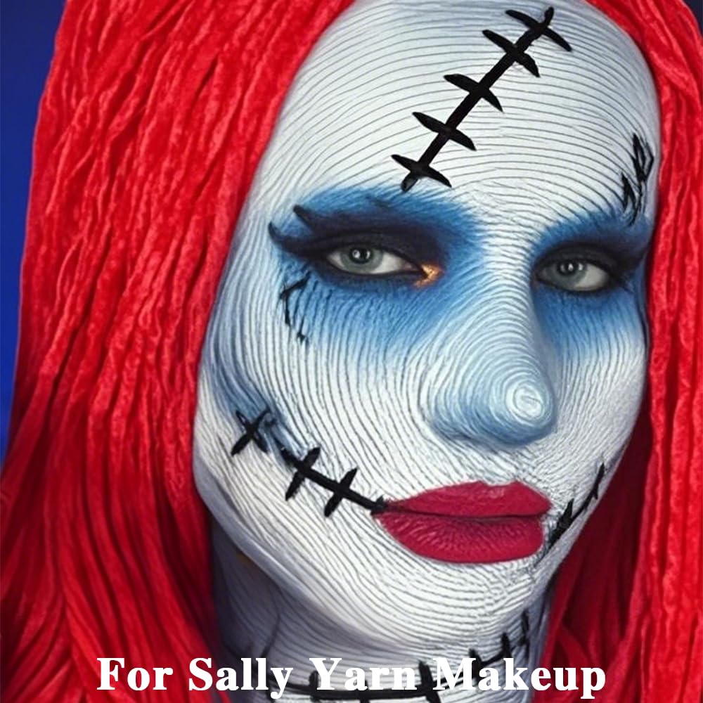MEICOLY Sally Makeup Kit,Professional Sally Costume Corpse Bride Makeup,Light Blue Face Paint and Setting Powder Halloween Makeup Kit,Sally Face Cosplay,Liquid Eyeliner+False Eyelash+Lipstick+Sponges