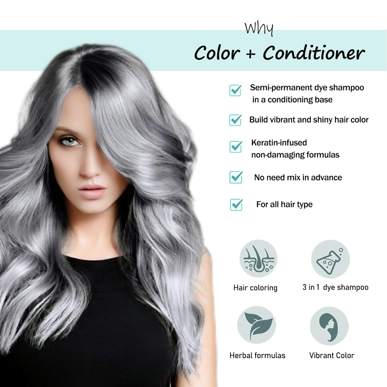 Fvquhvo Silver Gray Hair Dye Shampoo, Instant Hair Color Shampoo, Silver Shampoo Hair Dye for Women Men, Lasting Shampoo Para Canas & Champu Para Canas, Shampoo Para Pintar el Cabello