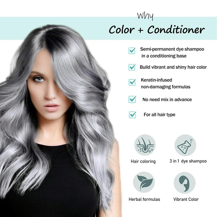Fvquhvo Silver Gray Hair Dye Shampoo, Instant Hair Color Shampoo, Silver Shampoo Hair Dye for Women Men, Lasting Shampoo Para Canas & Champu Para Canas, Shampoo Para Pintar el Cabello