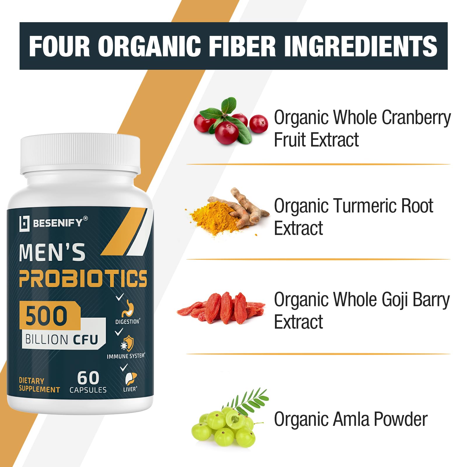 Probiotics for Men, 500 Billion CFUs & 12 Strains, Men's Probiotic with Turmeric, Cranberry, Goji, Pro Biotics Mens for Overall Digestive, Immune Health, Stomach, Gut & Bloating, 30-Days Supply