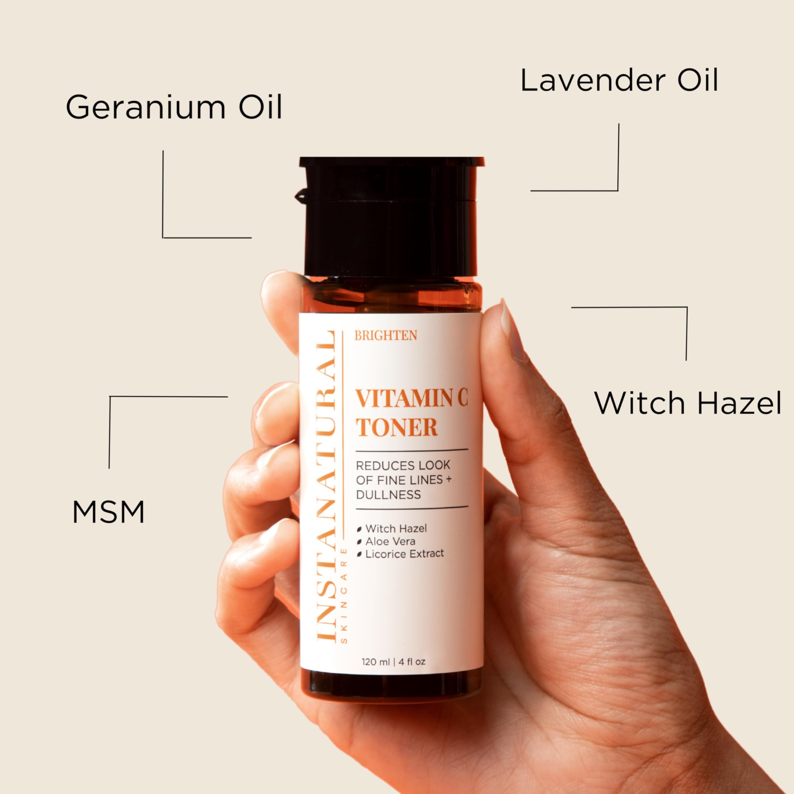 InstaNatural Vitamin C Facial Toner - 100% Natural and Organic Anti Aging Face Toner With Witch Hazel, Aloe Vera, MSM & More - Nourishes and Hydrates The Skin Deeply - 4 ounces