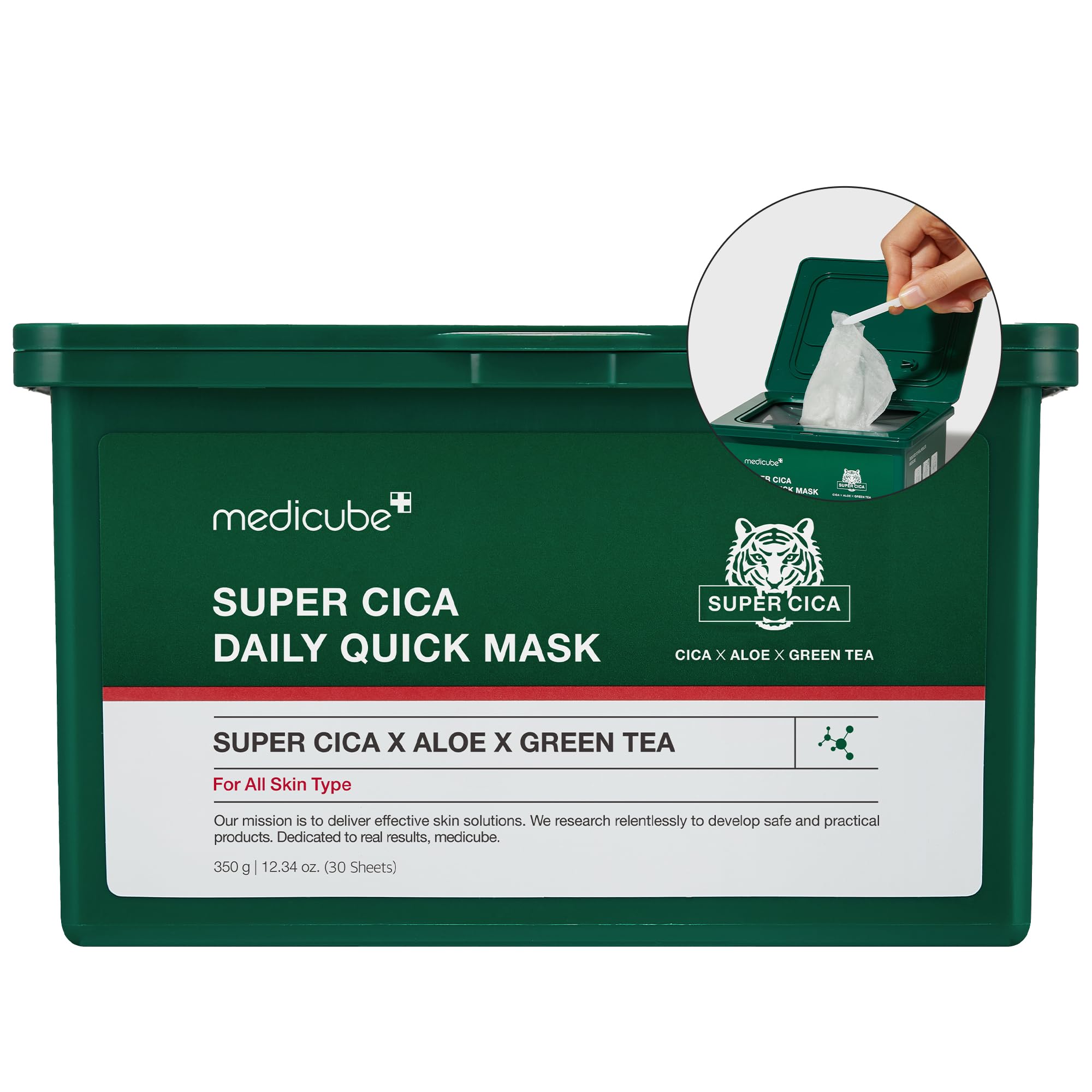 medicube Super Cica Daily Quick Facial Masks (30 Sheets) - 60-Second Soothing & Hydrating Facial Mask with 88% Cica, Instant Cooling & Moisturization - 100% Vegan Certified, Korean Skincare