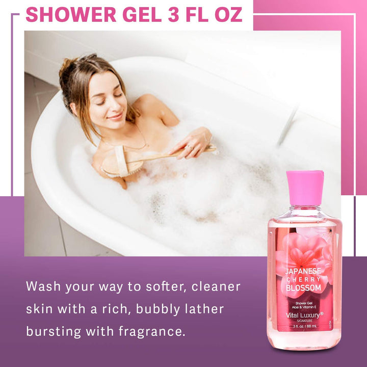 Vital Luxury Bath & Body Care Travel Set - Home Spa Set with Body Lotion, Shower Gel and Fragrance Mist, Personal Body Care Travel Set for Birthday Christmas New Year Gifts(Japanese Cherry Blossom)