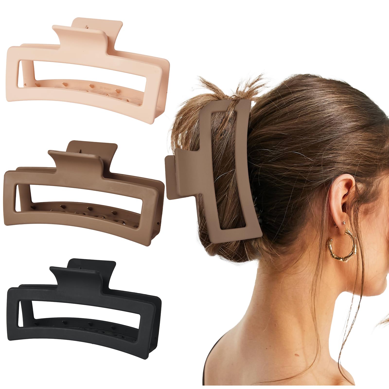 Yanibest 3 Pack Hair Clips for Women 5.1 Inch Large Claw Clips for Women Thick Curly Hair, Big Matte Banana Strong Hold Jaw Clips