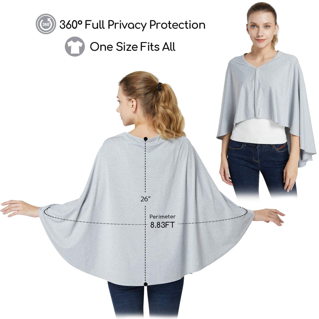 Nursing Cover & Baby Nursing Poncho,Multi Use Breastfeeding Cover for CarSeat Canopy, High Seat Cover, Stroller Cover, Shopping Cart Cover,Nursing Scarf for Boy and Girl by Kefee Kol (Grey)