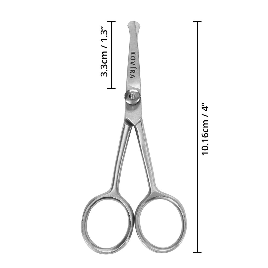 Kovira Precision Nose Hair Scissors with Adjustable Tension Screw - 10.16cm/4 Inch Overall Length - Rounded Safety Scissors for Trimming Nasal Hair - Also for Grooming Eyebrows, Ear Hair & Beards